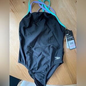 NWT Girls Speedo one piece swim suit - black